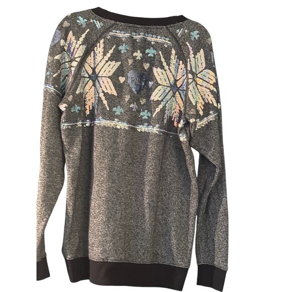 Victorias Secret Pink Womens Sweatshirt Small P Black Sequin Snowflake Pullover - Picture 7 of 8